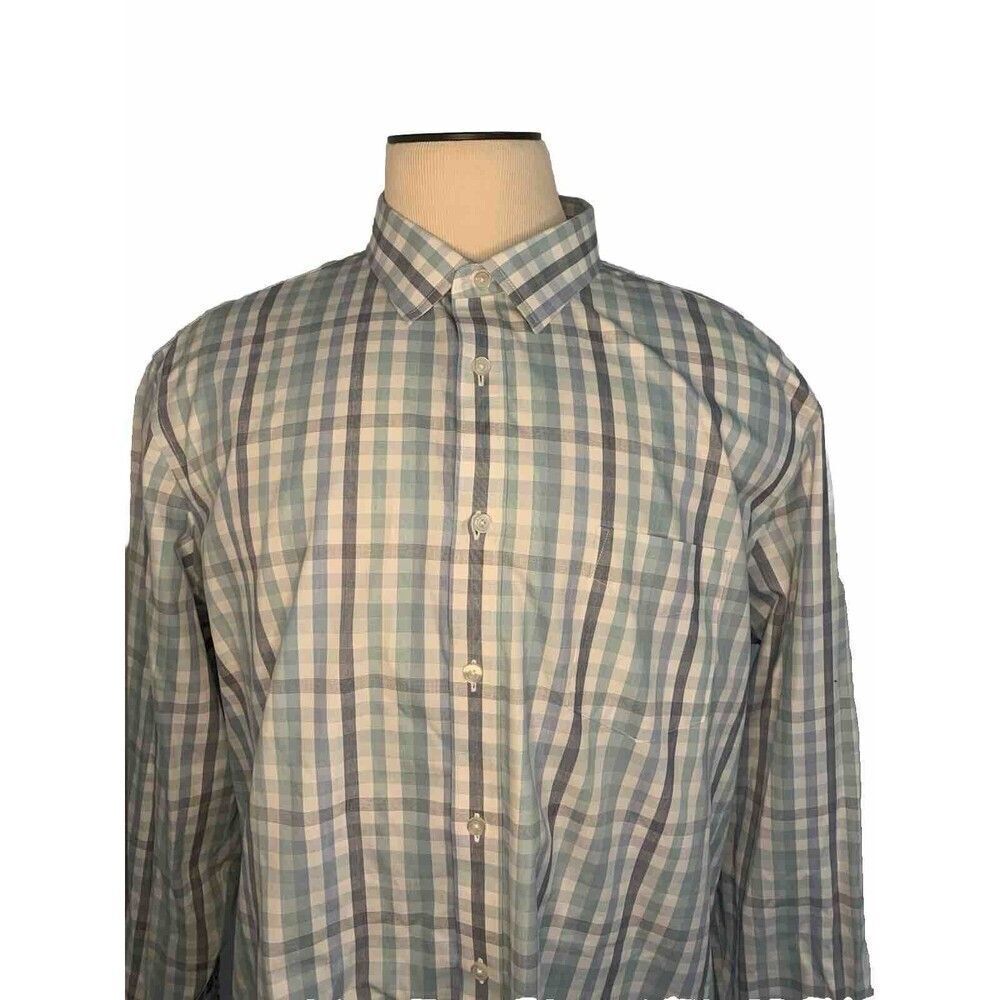 UNTUCKit Shirt Mens XXXL Blue Green Plaid Long Sleeve Button Up Wrinkle Free 3XL